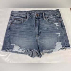 AMERICAN EAGLE SUPER HI-RISE SHORTIE WOMEN'S BLUE DENIM JEAN SHORTS SIZE 4 NWOT